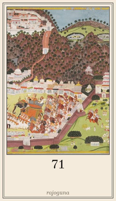 Leela deck card for square 71, Activity: Anonymous - Royal Procession within a Walled Town - 1997.231 - Arthur M. Sackler Museum