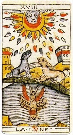 The Moon, Tarot de Marseille, Jean Dodal, Lyon, c. 1701 · major arcana