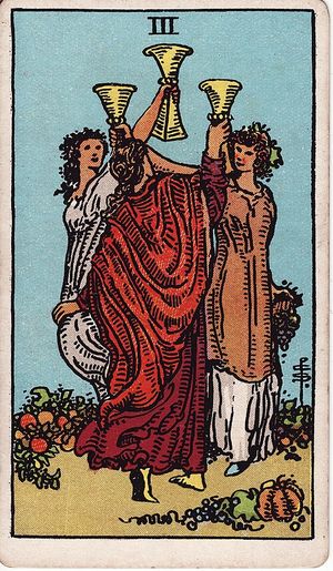 Three of Cups, Classic Tarot, Pamela Colman Smith 1909 · 78 cards