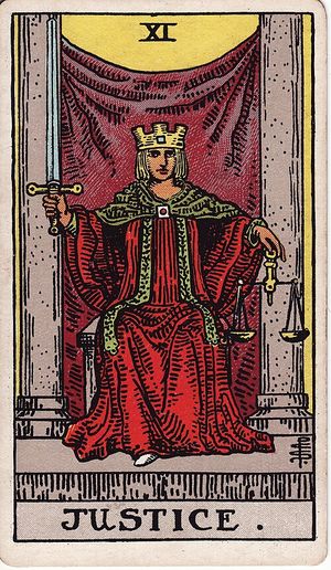 Justice, Classic Tarot, Pamela Colman Smith 1909 · 78 cards
