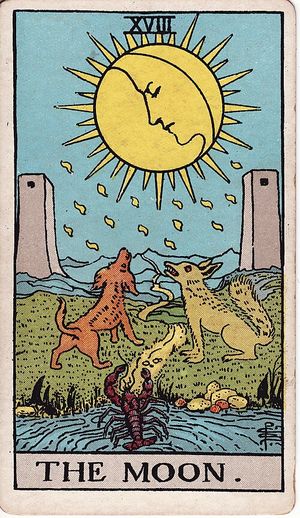 The Moon, Classic Tarot, Pamela Colman Smith 1909 · 78 cards