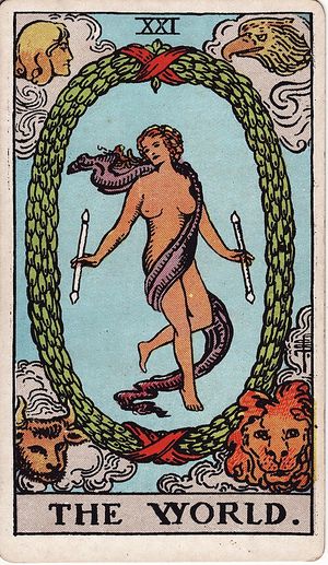 The World, Classic Tarot, Pamela Colman Smith 1909 · 78 cards