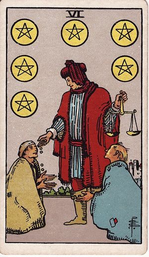 Six of Pentacles, Classic Tarot, Pamela Colman Smith 1909 · 78 cards