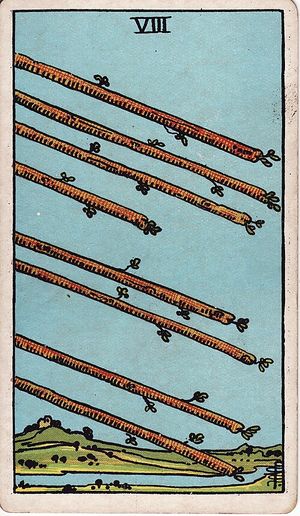 Eight of Wands, Classic Tarot, Pamela Colman Smith 1909 · 78 cards